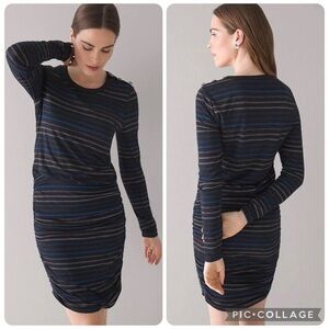 WHBM Dress Black Lurex Ruched Mini Striped Blouson Shimmer NWT 8